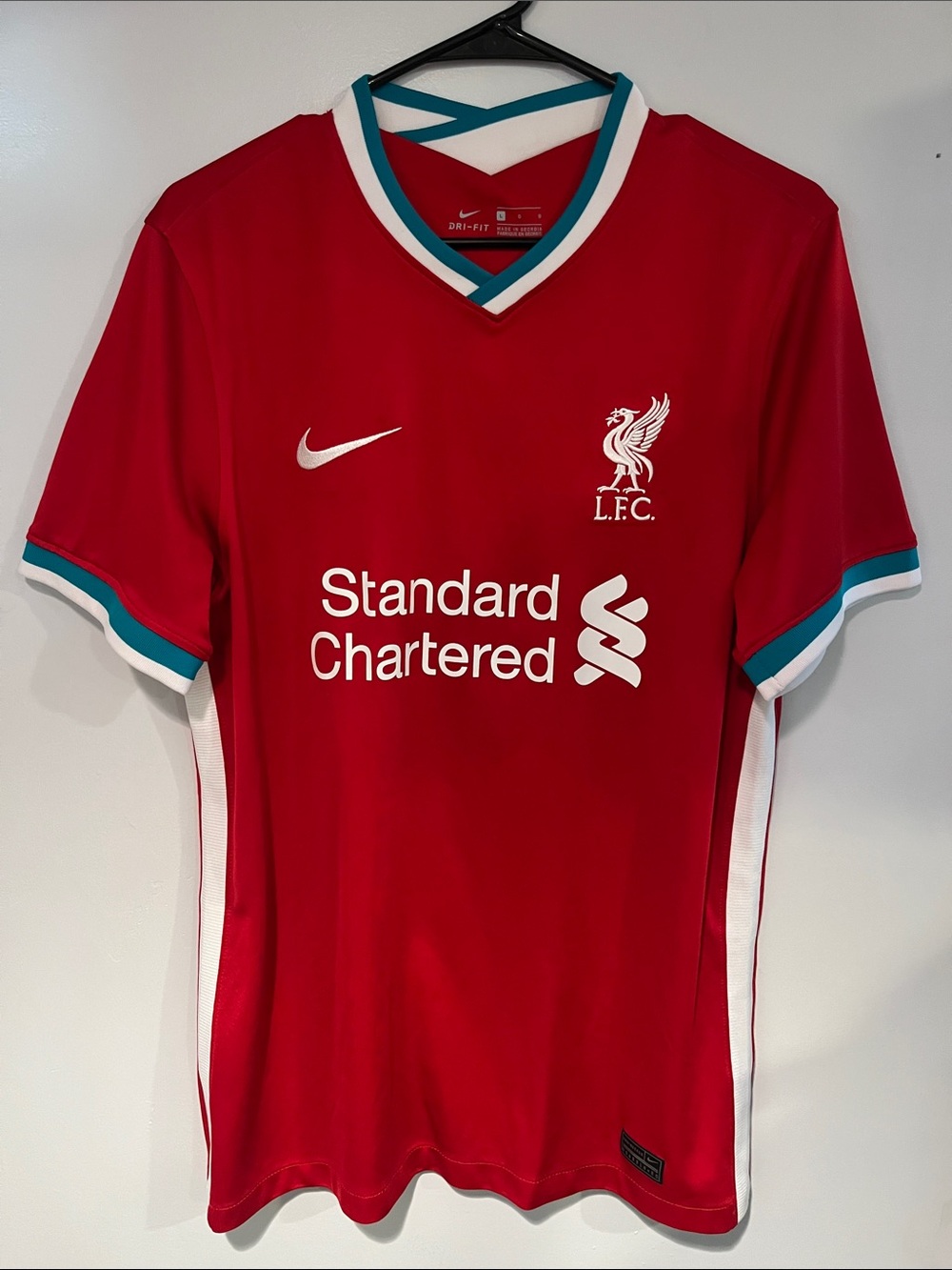 Nike Red Liverpool FC Soccer Jersey with Teal Trim